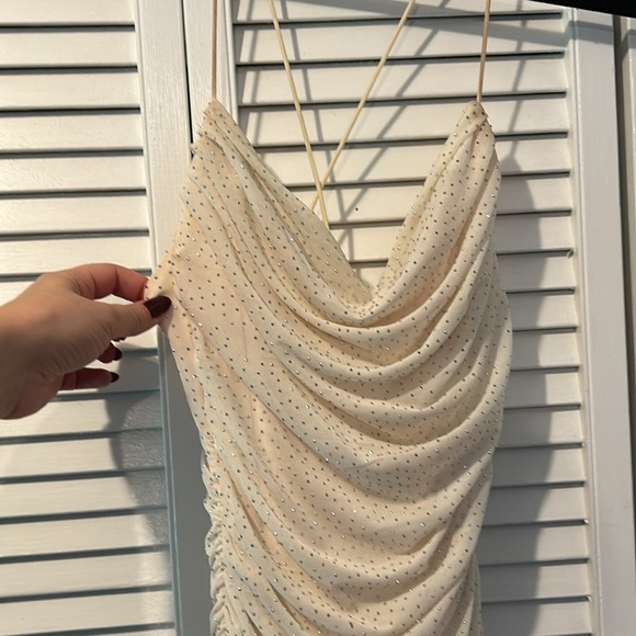 Klesis bodycon ruched faux diamond dress | Ivory - Picture 3 of 11